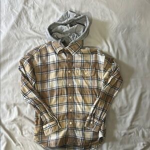 Plaid Hooded Men's Shirt - Brown and Gray